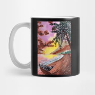 Boat, Beach and Sunset Mug